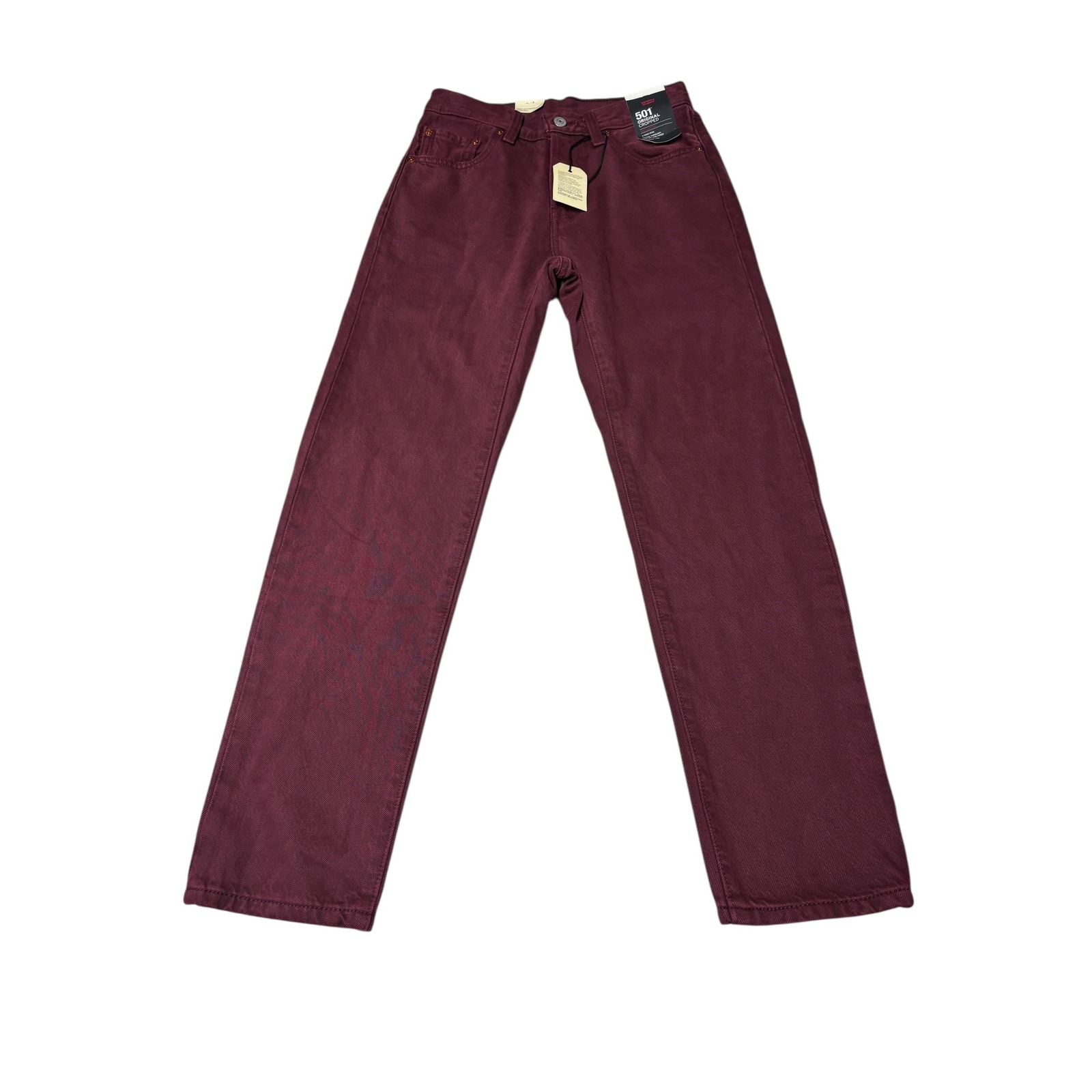 Nwt Levis 501 Premium Big E Original Cropped Jeans Womens 25x28 Burgundy Rise